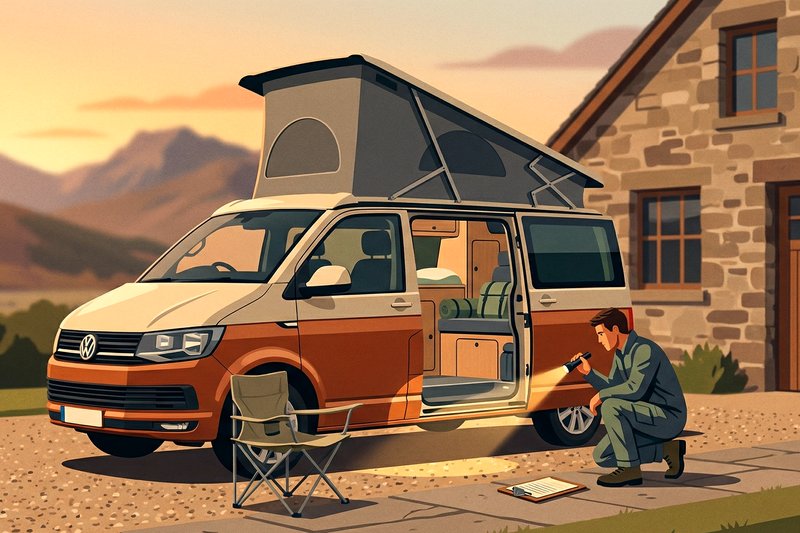 VW T5 campervan parked for pre-purchase inspection