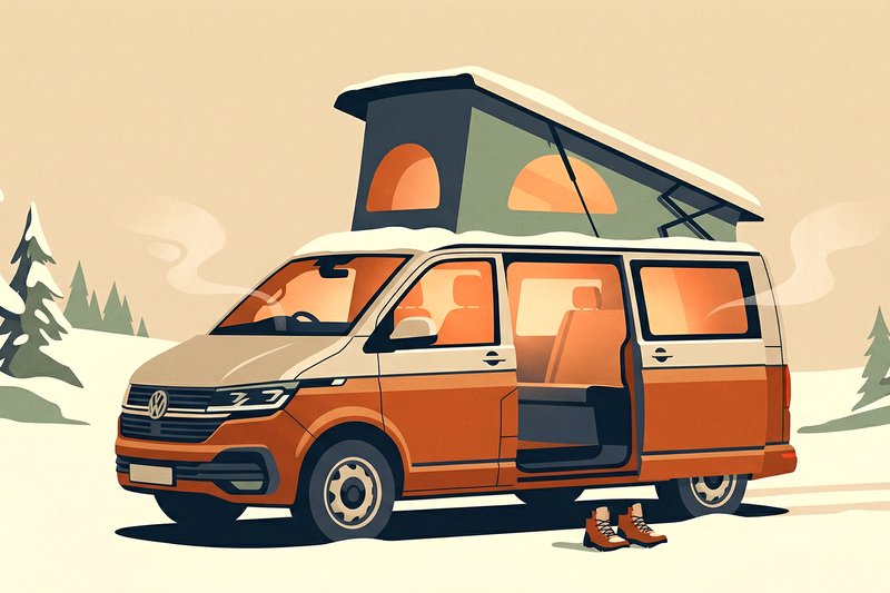 VW T5 campervan in snow in Snowdonia, Wales