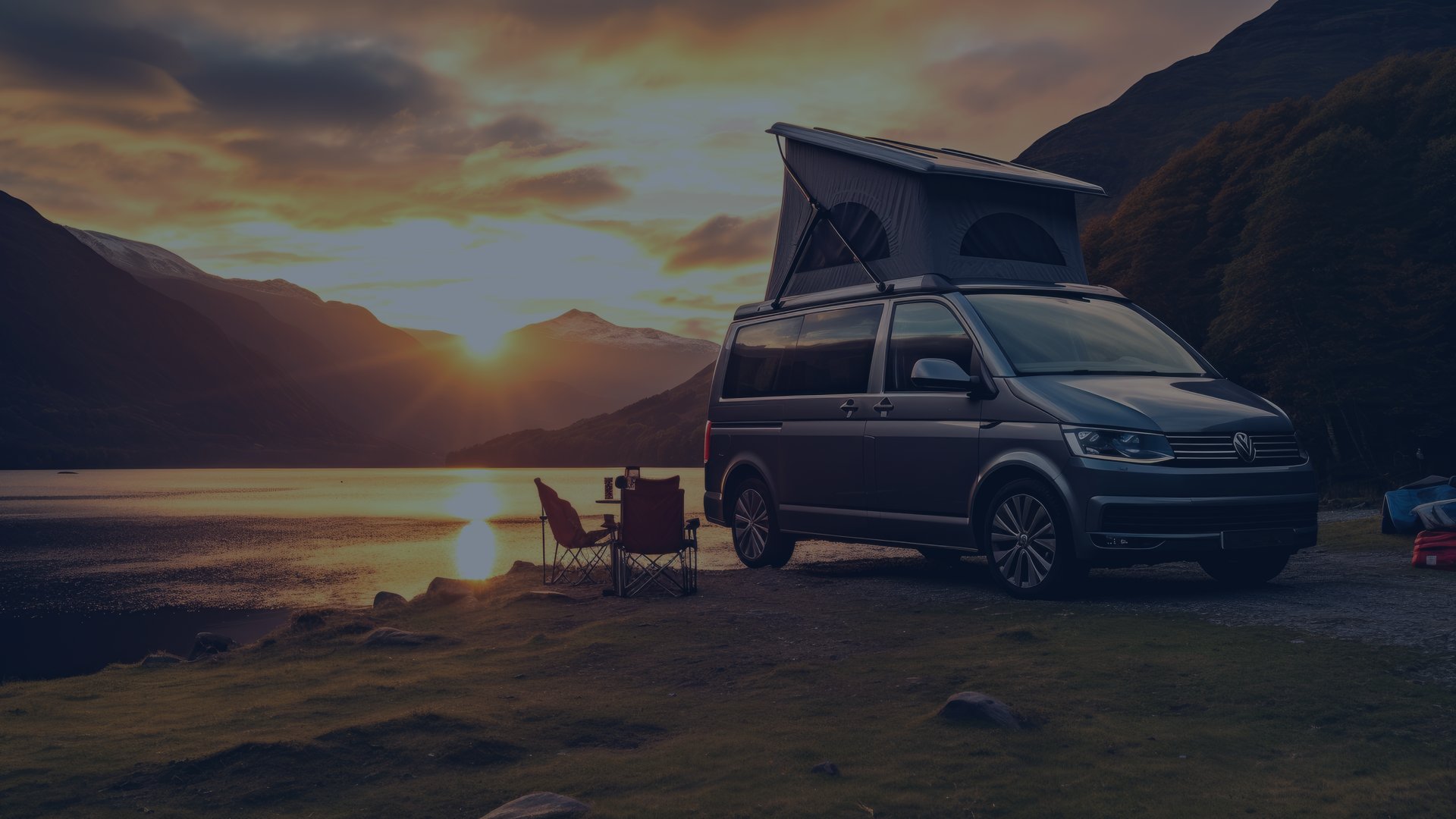 VW campervan set up for an evening at camp